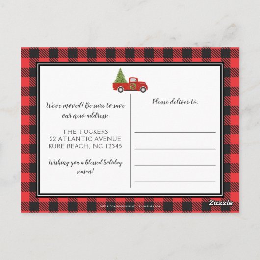 Carte Postale Rustique Rouges de Noël Camion Plaid Bois Moving (Dos)