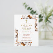 Carte Postale Rustique Terracotta Floral Automne Baptême Invitat (Debout devant)