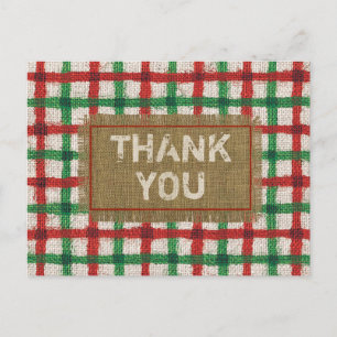 Carte Postale Rustique Toile de Jute Rouge Vert Carreaux Fête Me
