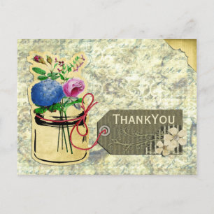 Carte Postale rustique vintage hydrangea roses mason jar merci