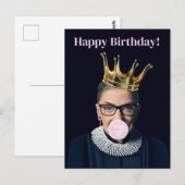 Carte Postale Ruth Ginsburg couronne rose gomme Joyeux anniversa (Devant / Derrière)