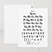Carte Postale Ryan - Feuille d'échantillonnage de police Zazzle (Devant / Derrière)