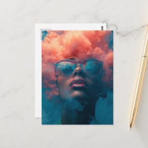 Carte Postale Sa tête dans les nuages roses Art surréaliste