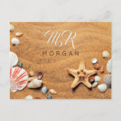 Carte Postale Sable & Coquillages, Nom & Monogramme, Écriture Bl (Devant)