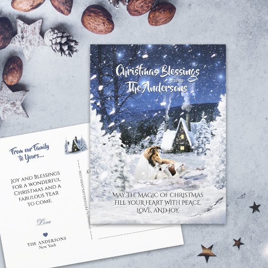 Carte Postale Sable Rough Collie & Lamb, Magic White Christmas -