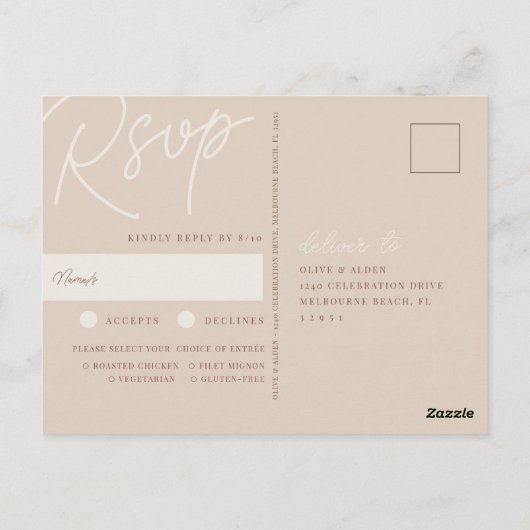 Carte Postale Sable | Script Watermark Meice Choice RSVP (Dos)
