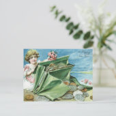 Carte Postale Sac À Main Fille Argent Pièces Rose (Debout devant)