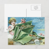 Carte Postale Sac À Main Fille Argent Pièces Rose (Devant / Derrière)