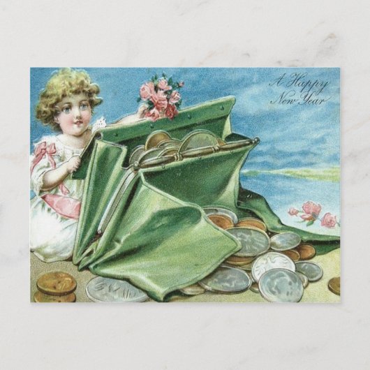 Carte Postale Sac À Main Fille Argent Pièces Rose (Devant)