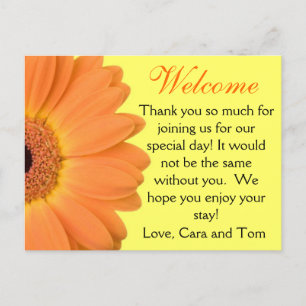 Carte Postale Sac de bienvenue Mariage de marguerite orange et j