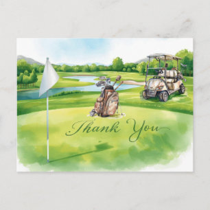 Carte Postale Sac de golf sur parcours de golf aquarelle pour go