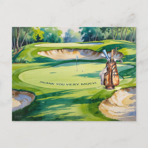 Carte Postale Sac de golf sur terrain de golf aquarelle pour gol