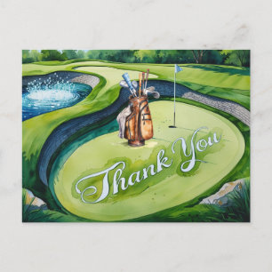 Carte Postale Sac de golf sur terrain de golf aquarelle pour gol