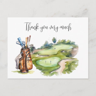 Carte Postale Sac de golf sur terrain de golf aquarelle pour gol
