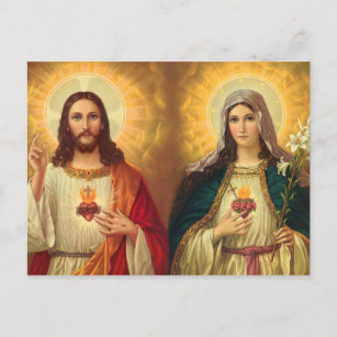 Carte Postale Sacré Coeur de Jésus et Vierge Marie