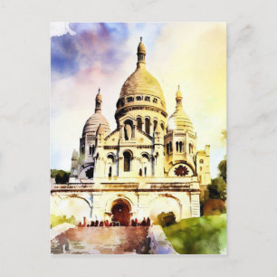 Carte Postale Sacré Coeur sur Montmartre Dessin Paris