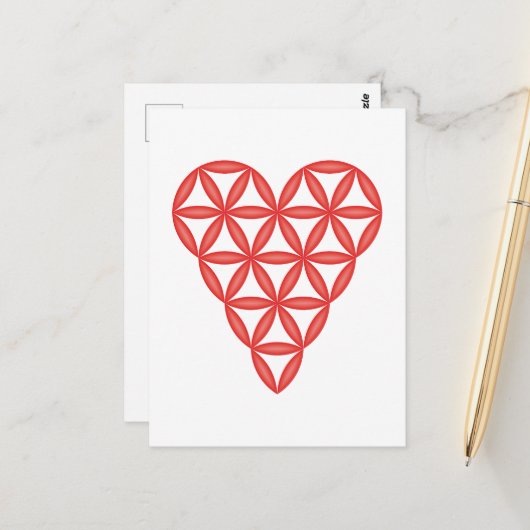 Carte Postale Sacred Heart - Coeur de vie, 3D/Rouge. (Devant/Arrière en situation)