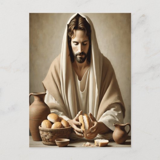 Carte Postale Sacrement divin : Jésus brise le pain (Devant)
