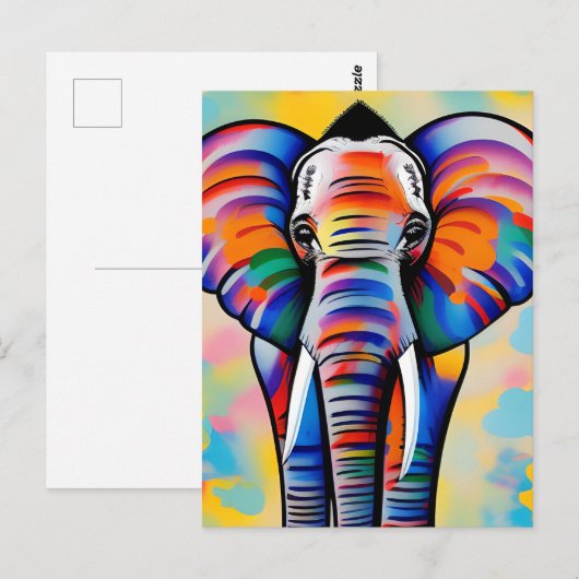 Carte Postale Safari africain coloré éléphant (Devant / Derrière)