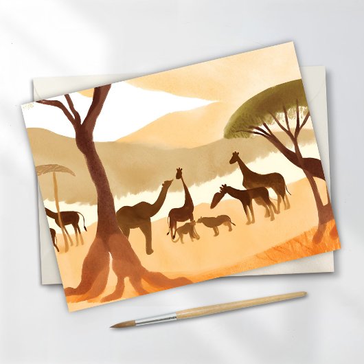 Carte Postale Safari Animaux Aquarelle Silhouette Nature