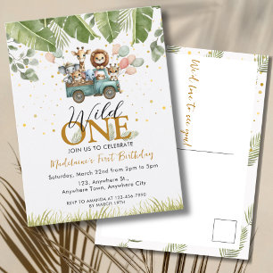 Carte Postale Safari Jungle Animal 1er anniversaire sauvage