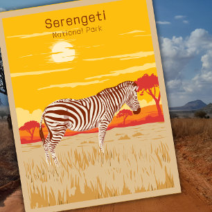Carte Postale Safari vintage Serengeti Afrique Zèbre Art de voya
