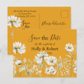 Carte Postale Saffron Yellow, Daisy Floral Wedding Save the Date (Devant / Derrière)