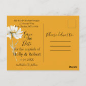 Carte Postale Saffron Yellow, Daisy Floral Wedding Save the Date (Dos)