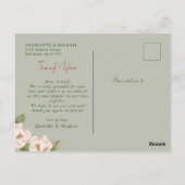 Carte Postale Sage & Blush Peony Floral Photo Mariage Merci (Dos)