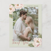 Carte Postale Sage & Blush Peony Floral Photo Mariage Merci (Devant)
