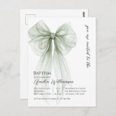 Carte Postale Sage Green Bow Baptême (Devant / Derrière)