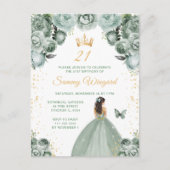 Carte Postale Sage Green Brunette Cheveux Princesse Anniversaire (Devant)