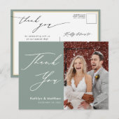Carte Postale Sage Green Élégant Script Mariage moderne Merci (Devant / Derrière)