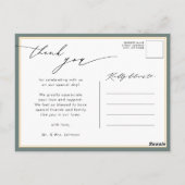 Carte Postale Sage Green Élégant Script Mariage moderne Merci (Dos)