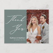 Carte Postale Sage Green Élégant Script Mariage moderne Merci (Devant)