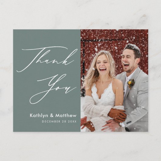 Carte Postale Sage Green Élégant Script Mariage moderne Merci (Devant)