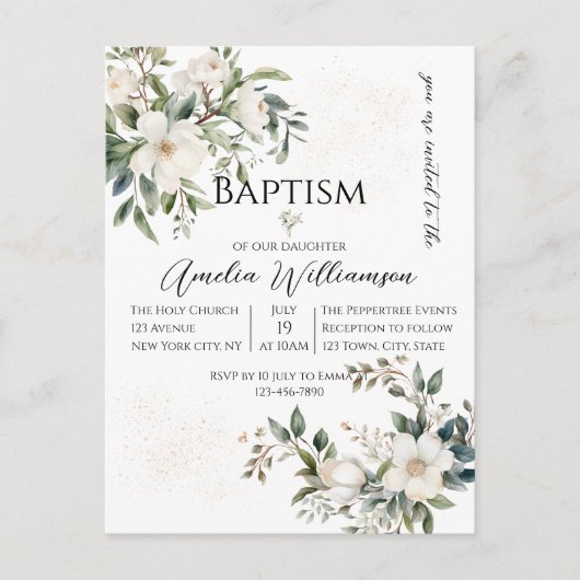 Carte Postale Sage Green Floral Baptême (Devant)