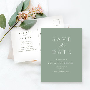 Carte Postale Sage Green Mariage Moderne Enregistrer La Date