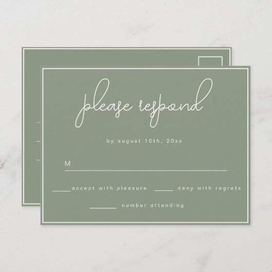 Carte postale Sage Green Minimalist Wedding RSVP (Devant / Derrière)