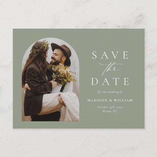 Carte Postale Sage Green Photo Arch Mariage Enregistrer La Date (Devant)