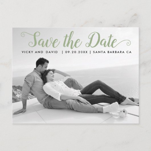 Carte Postale Sage green script mariage Enregistrer la photo Dat (Devant)