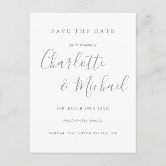 Carte Postale Sage Green Signature Mariage Enregistrer La Date (Devant)