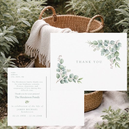 Carte Postale Sage Greenery Funeral Personalized Thank You