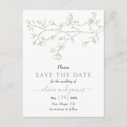 Carte Postale Sage ligne verte fleurit mariage Enregistrer la da (Devant)