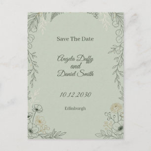 Carte Postale Sage Line Art Floral Enregistrer la Date