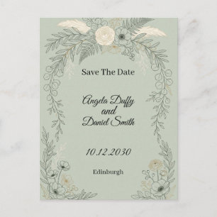 Carte Postale Sage Line Art Floral Enregistrer la Date