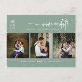 Carte Postale Sage minimal vert photo QR Code Enregistrer la dat (Devant)