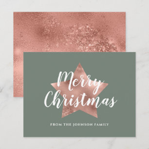 Carte Postale Sage moderne Green Rose Gold Star Joyeux Noël