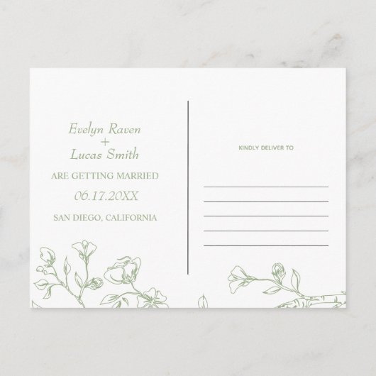 Carte Postale Sage vert ligne art fleurs photo Enregistrer la da (Dos)