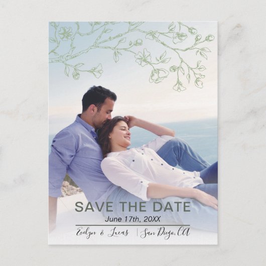 Carte Postale Sage vert ligne art fleurs photo Enregistrer la da (Devant)